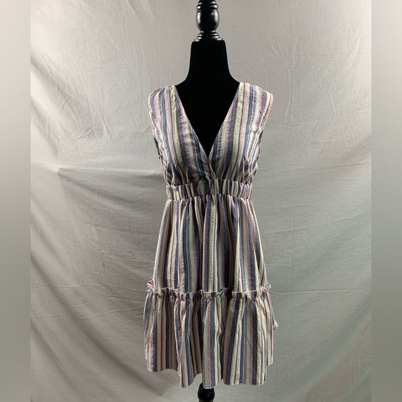 Striped Plunging Neck Ruffle Hem Dress - Picture 6 of 9